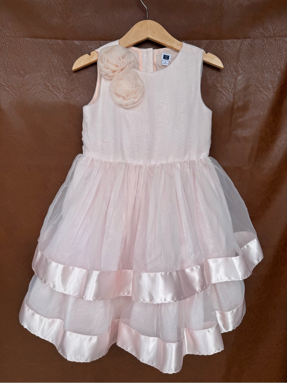 Janie and Jack Girls Dress Size 4 Pink Floral Party Flower Girl Easter Tulle